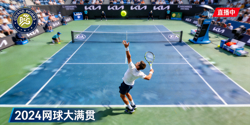 网球大满贯赛事直播画面，选手正在发球
